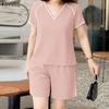 ZANZEA Women Short Sleeve Blouse and Shorts Summer Two Piece Suit Sets