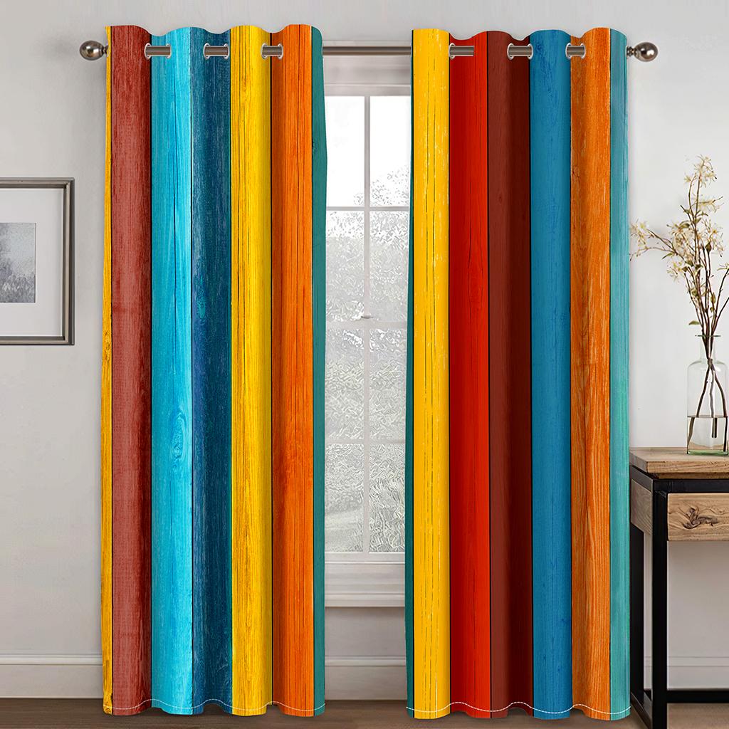 Regenbogen-gestreifte Vorhänge, farbenfrohe, lebendige vertikale Streifen, 3D-Druckmuster, Vorhänge für Wohnzimmer, 2-teiliges Set