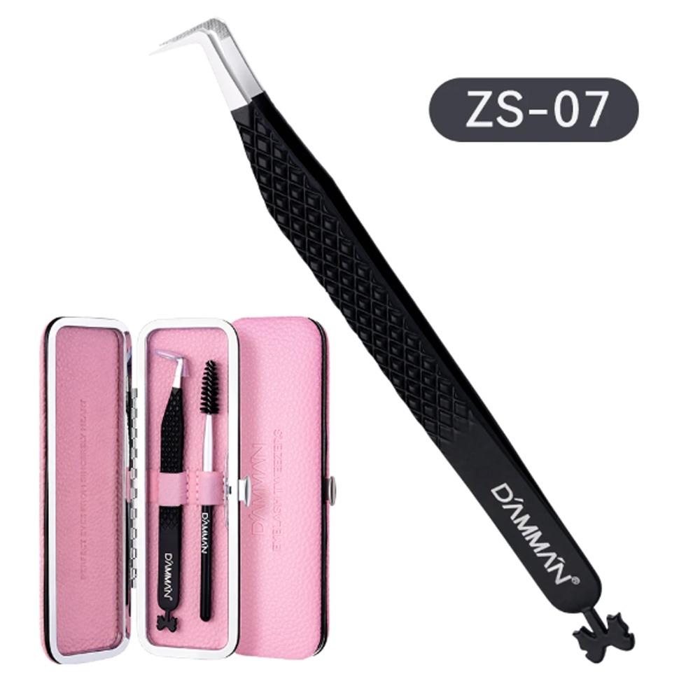 Large Flat Clamp Head Eyelash Tweezer Fiber Tip Anti-slip Grid Eyelash Extensions Tweezers Black Color Makeup Tools