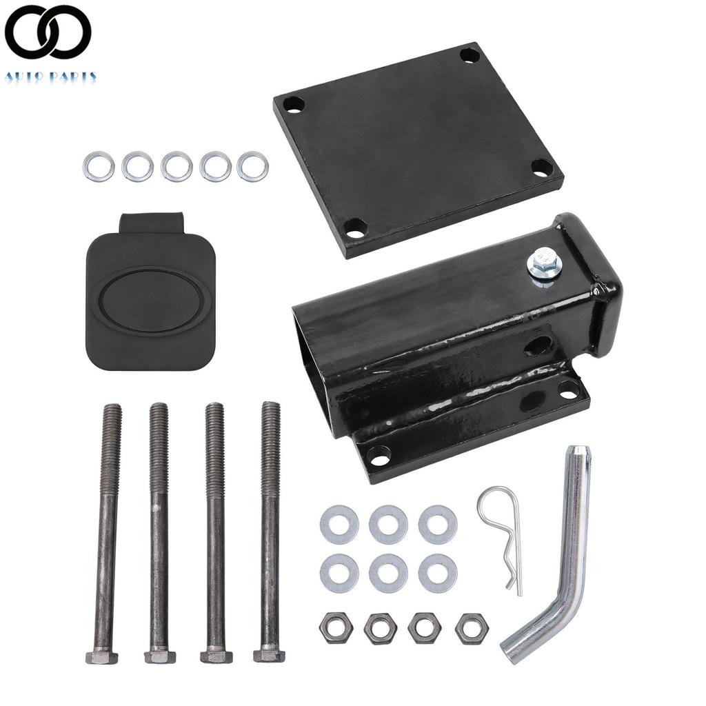 Bolt-On 2 Inch Receiver Bracket For Square Bumper 4-4.5 Inch With Hardware Black