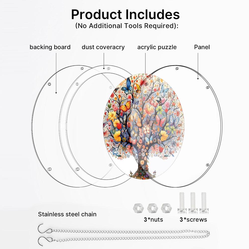 2D Flat - 2D Flat Is Not 3D Acrylic Sun Catcher Puzzle, Colorful Tree of Life Sun Catcher Puzzle 83pcs, Acrylic Puzzle Garden Decoration, Suitable for