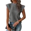 Women's Summer Round-Neck Textured Wavy-Stripe Button-Down Short-Sleeve Blouse