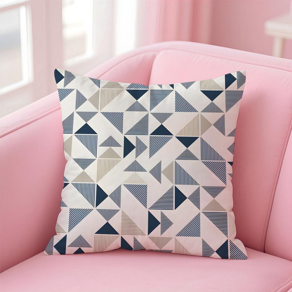 Geometric Ink Blue Cushion Cover Linen Pillowcase Cover Soft Decor for Sofa Home Room