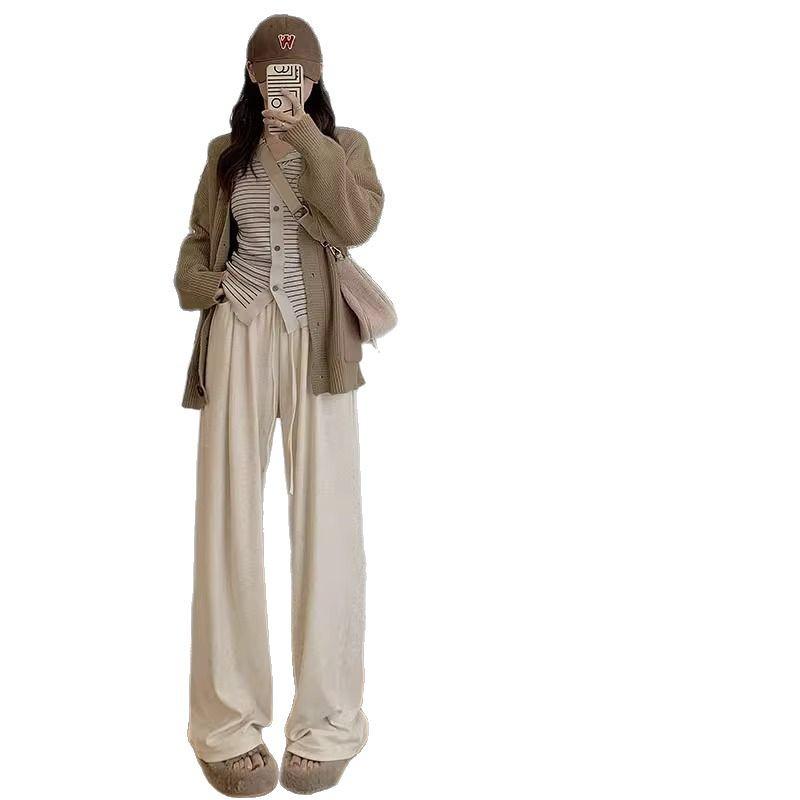 High-Waisted Wide-Leg Soft Puff Puff Glutinous Pants for Women, Spring and Autumn Casual Style