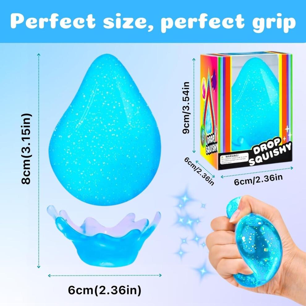 Glitter Gumdrop Squeeze Ball, Sensory Stress Relief Toy with Removable Base, Water Drop Shaped Squishy for Anxiety, Reusable Fidget Toy for Kids and