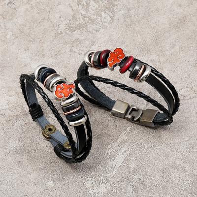 Anime Red Cloud Bracelets Cosplay Akatsuki Organization Sign Men Fashion Bangle For Fans Jewelry Leather Bracelet Gift