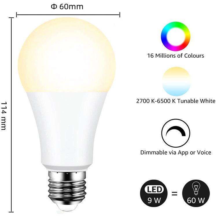 Zigbee Smart Bulb RGBCW, Alexa & Tuya Compatible, Dimmable & Color Adjustable, Five-Way Control Via Smart Life.