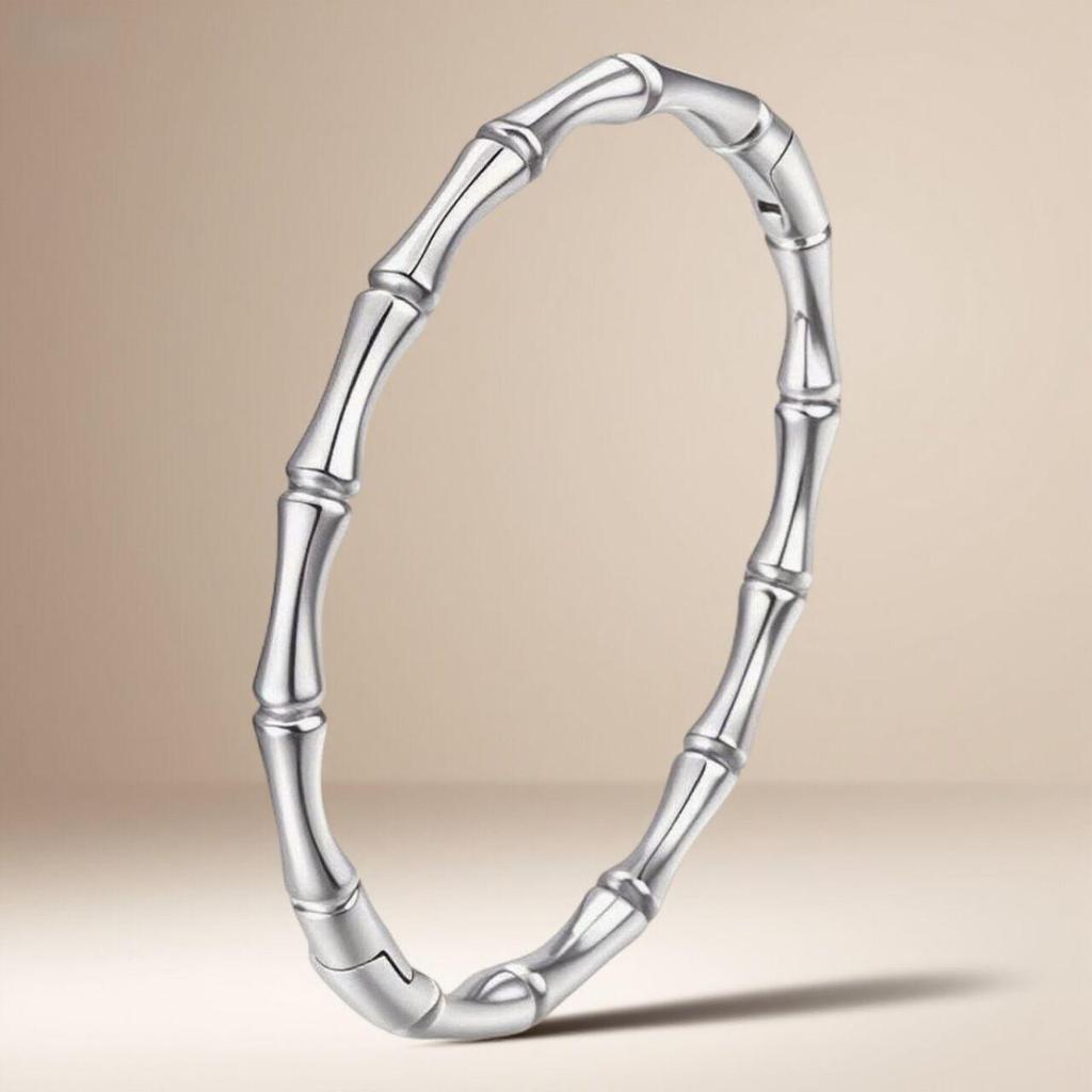 Retro Versatile Titanium Steel Open Bamboo Bangle Bracelet