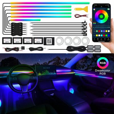 18 / 22 In 1 Streamer Car Ambient Lights RGB 213 64 Color LED Interior Rainbow Acrylic Strip Symphony Remote Atmosphere Lamp Kit