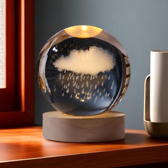 Faux Crystal Ball Night Light 3D Space/Cloud/Astronaut Engraved Clear Ball with LED Light for Bedroom Living Room Birthday Gift for Teens Boys Girls