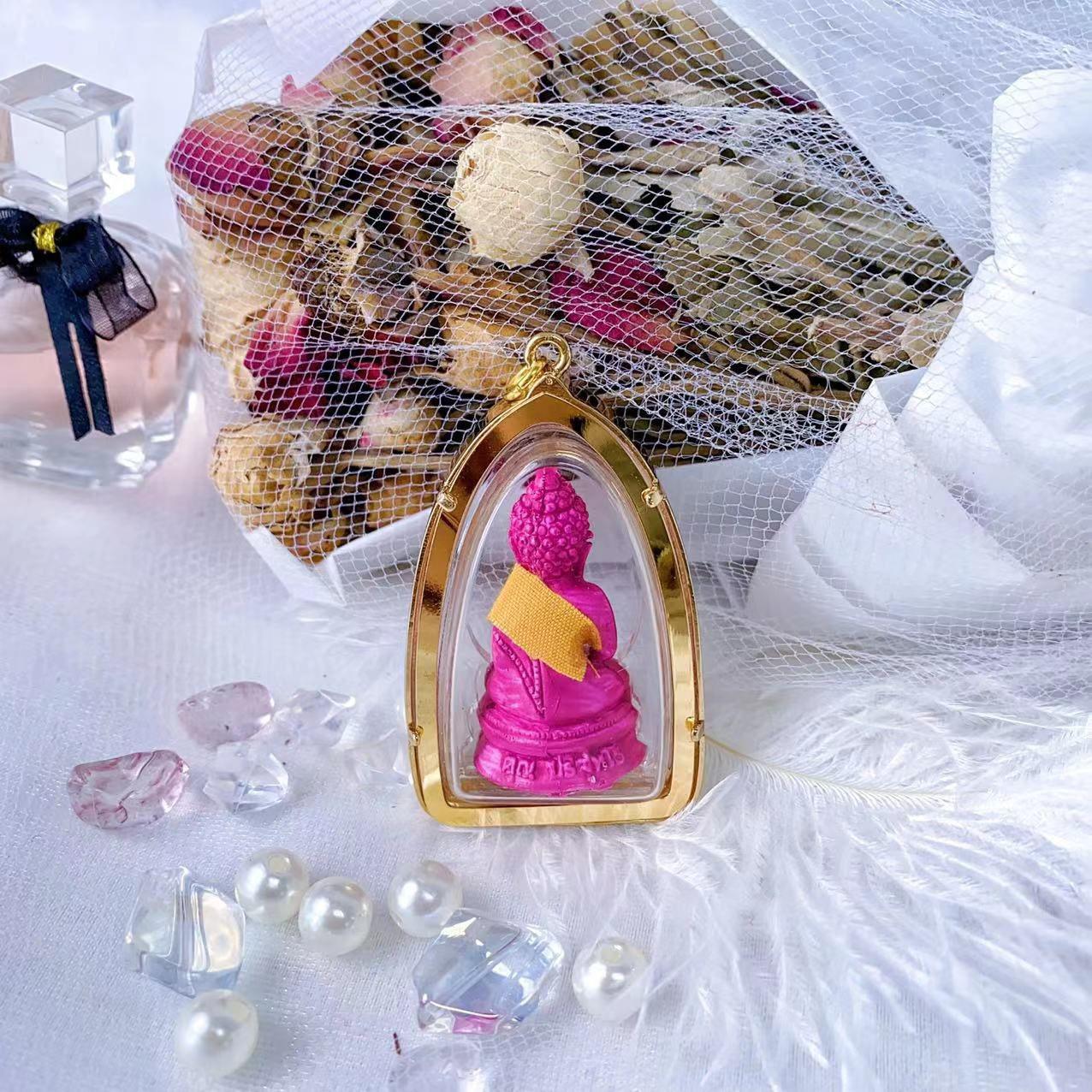 

2547 Thai Amulet: Pink Robe, Special Edition with Diamond Casing, Handcrafted Specialty