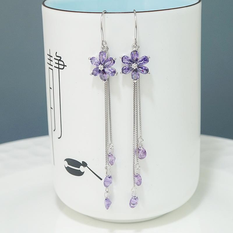 

Роскошные стерлинговые серьги с длинной кисточкой, серьги с фиолетовым цирконом