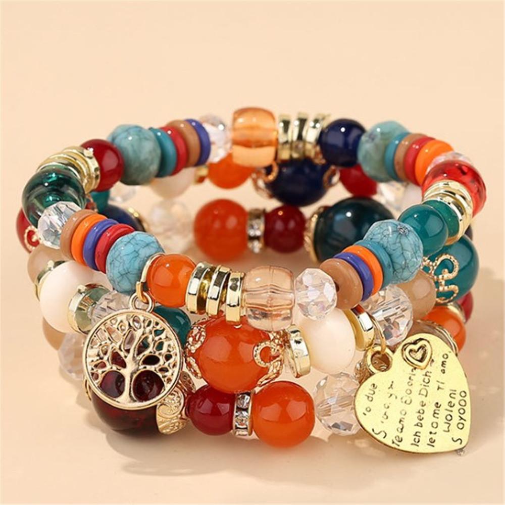 DIEZI Bohemian White Crystal Beads Strand Bracelets For Women Girls Ethnic Tree Of Life Charm Wrap Bracelet Pulseira Feminina
