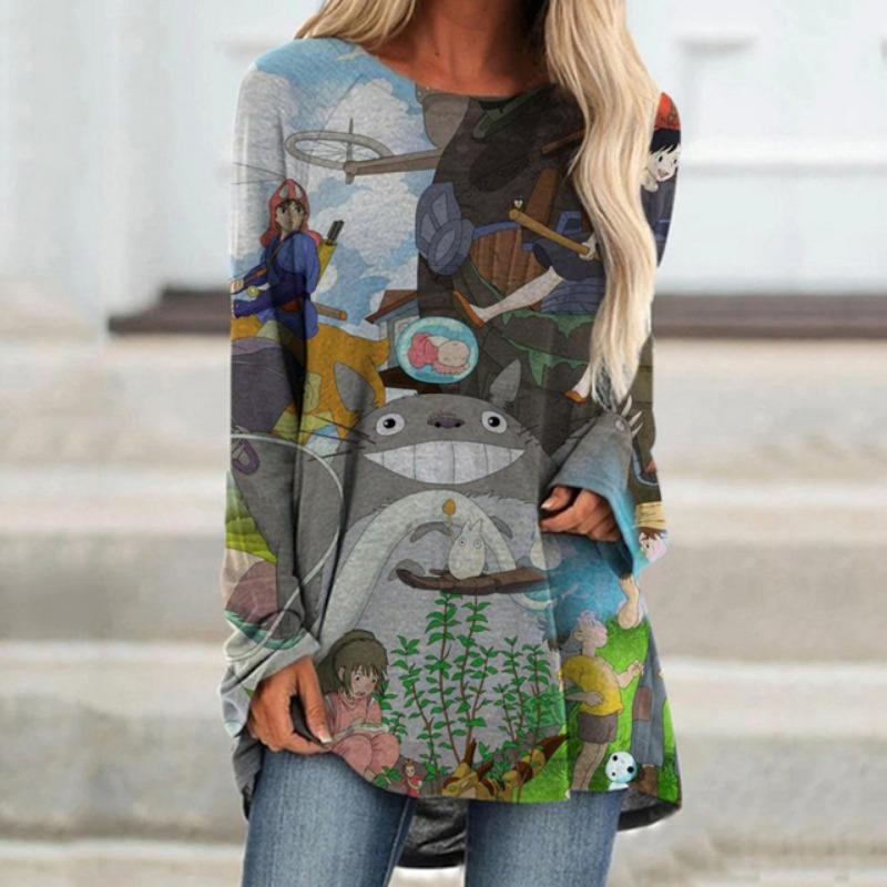 Women'S Long Sleeve T-Shirt Street Fashion Clothing Animal Print Top Round Neck Casual T-Shirt Loose Women'S Elegant T-Shirt