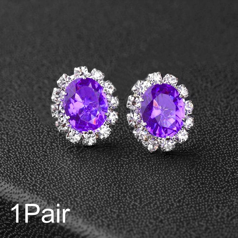 1Pair Jewelry Shiny Alloy/Plastic Charm Oval Colorful Zircon Crystal Stud Earrings Women