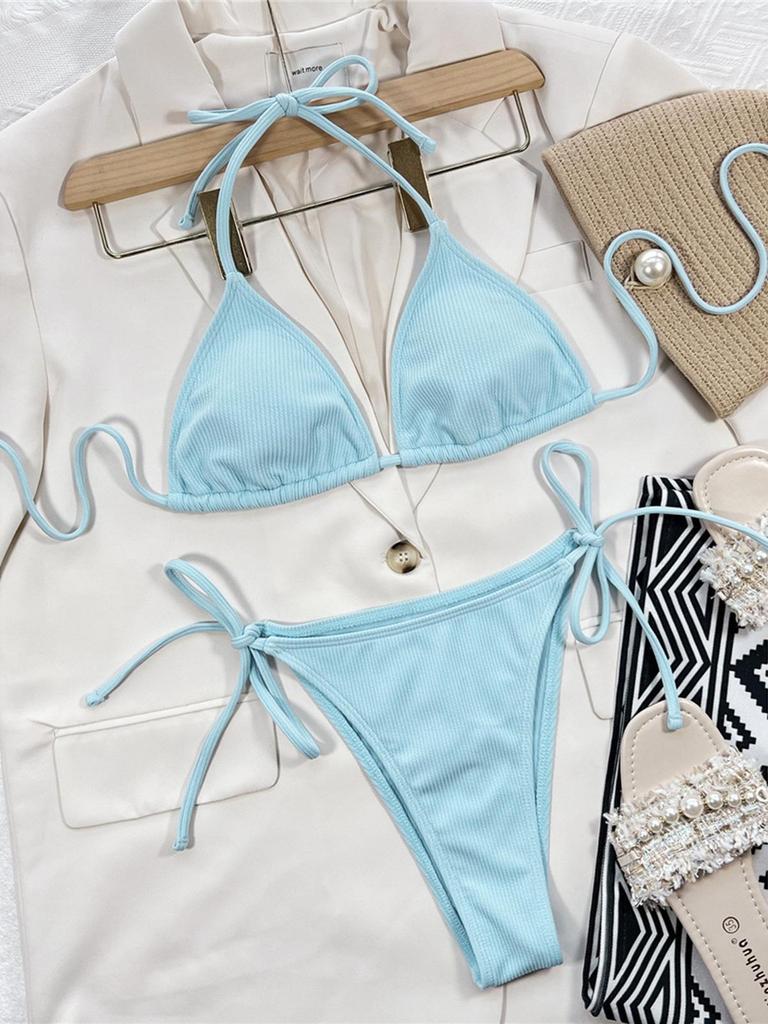 5 Renkler Halter Strappy Nervürlü Bikini Kadın Mayo Kadın Mayo İki parçalı Bikini seti Yüzücü Mayo Yüzmek Bayan