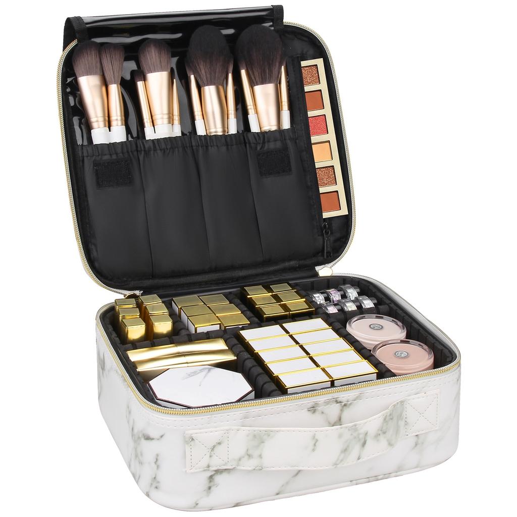 PU Makeup Bag Marble Pattern Portable Large Capacity Makeup Storage Bag Multi functional Travel Makeup Toolbox