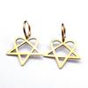 Goth Heartagram Star Dangle Hoop Earring Women Stainless Steel Black Color Rock Music Band HIM Fans Earrings Jewelry E2613S03