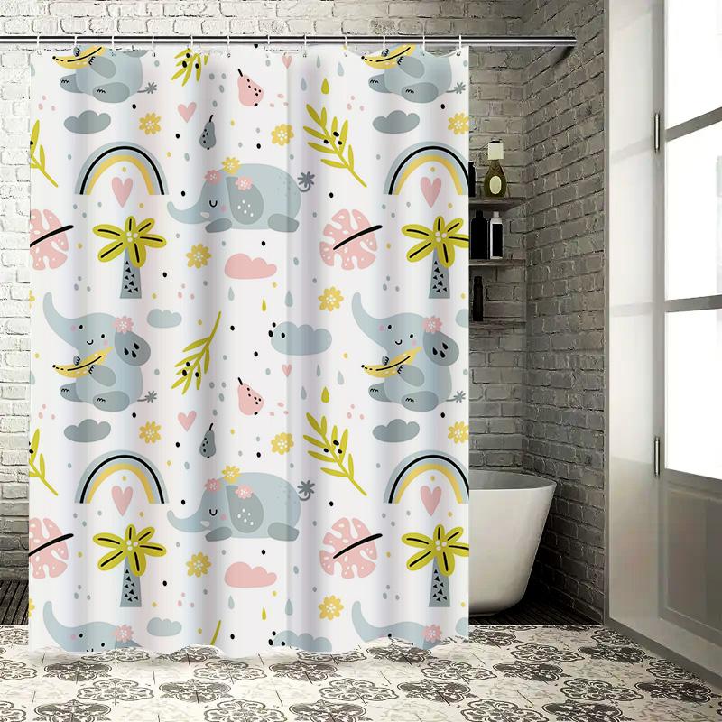 Colorful Cartoon Elephant Shower Curtain Soft Fabric Waterproof Home Decor for Bathroom Accessories in Various Sizes