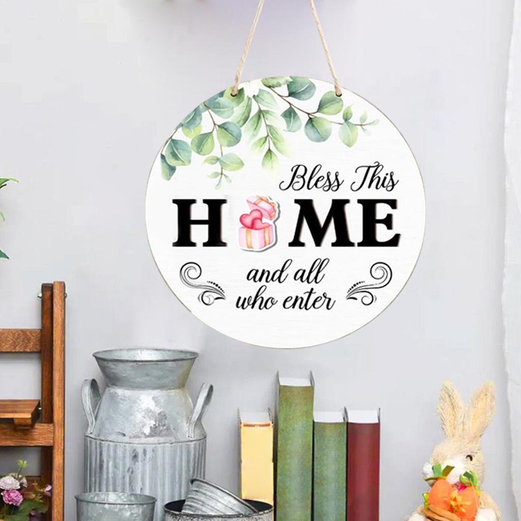 Interchangeable Welcome Sign Door Decoration Pendant 12 Inch Round Wooden Welcome Sign Flower Wreath For Front Porch