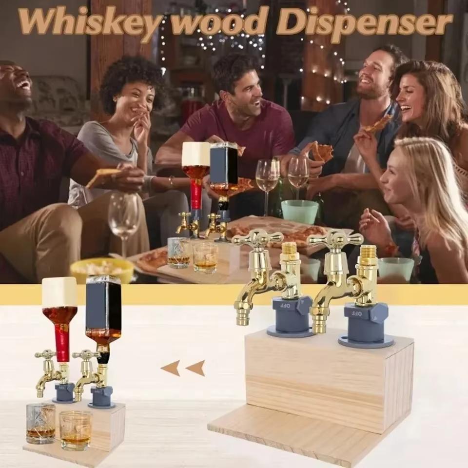 Wooden Whiskey Dispenser with Wine Stopper Decanter Suitable for Home Bar Party Tools Wine Beverage Dispenser