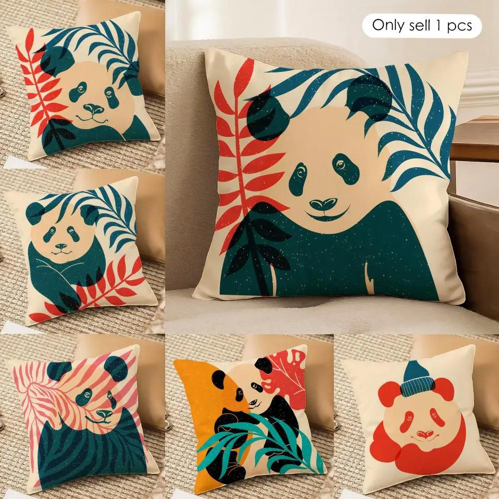 Panda tropical leaves Cushion Cover Silky Short Plush Invisible Zipper Dustproof Sofa Pillow Case for Home Decor