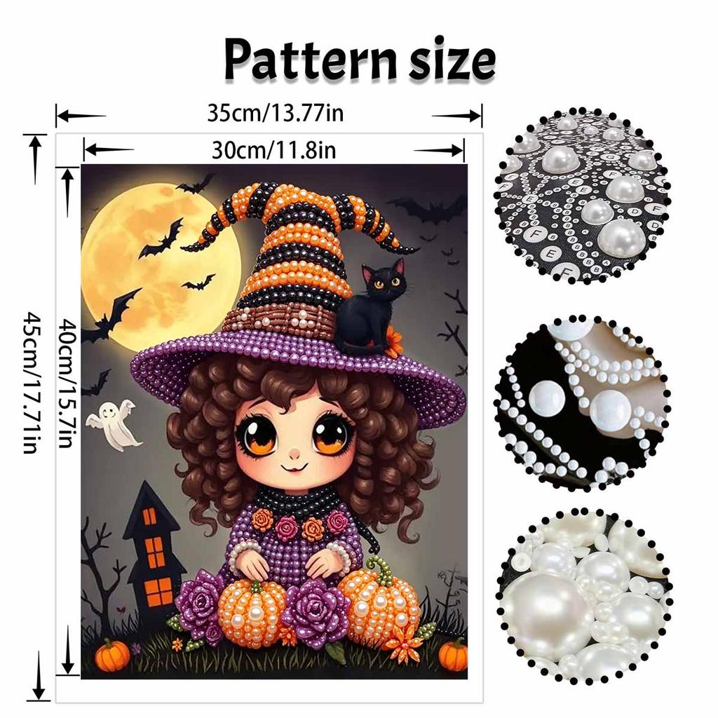 Halloween Pearl Painting Art Full Pearl Handmade Diy Home Decorations Witch Cat Pumpkin Moon Bats Design Art Craft Kit