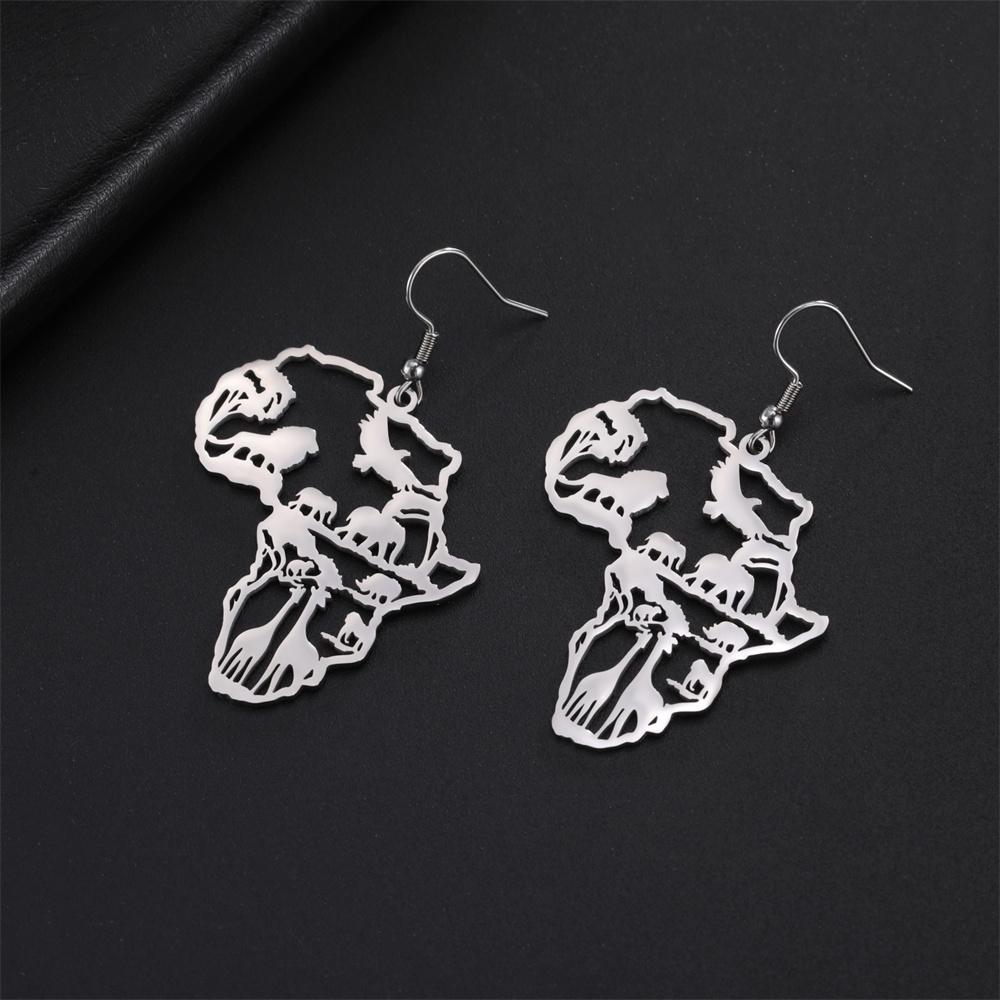My Shape Africa Map Animal Earrings for Women Lions Elephant Monkey Giraffe Tree Stainless Steel African Jewelry Gifts Female