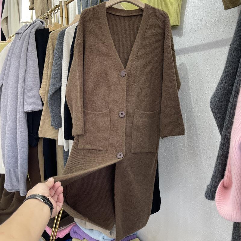 Pulover de lungime medie Cardigan Toamnă și iarnă pentru femei Jachetă în stil leneș Pulover peste genunchi Pulover din tricot largi Îmbrăcăminte exterioară