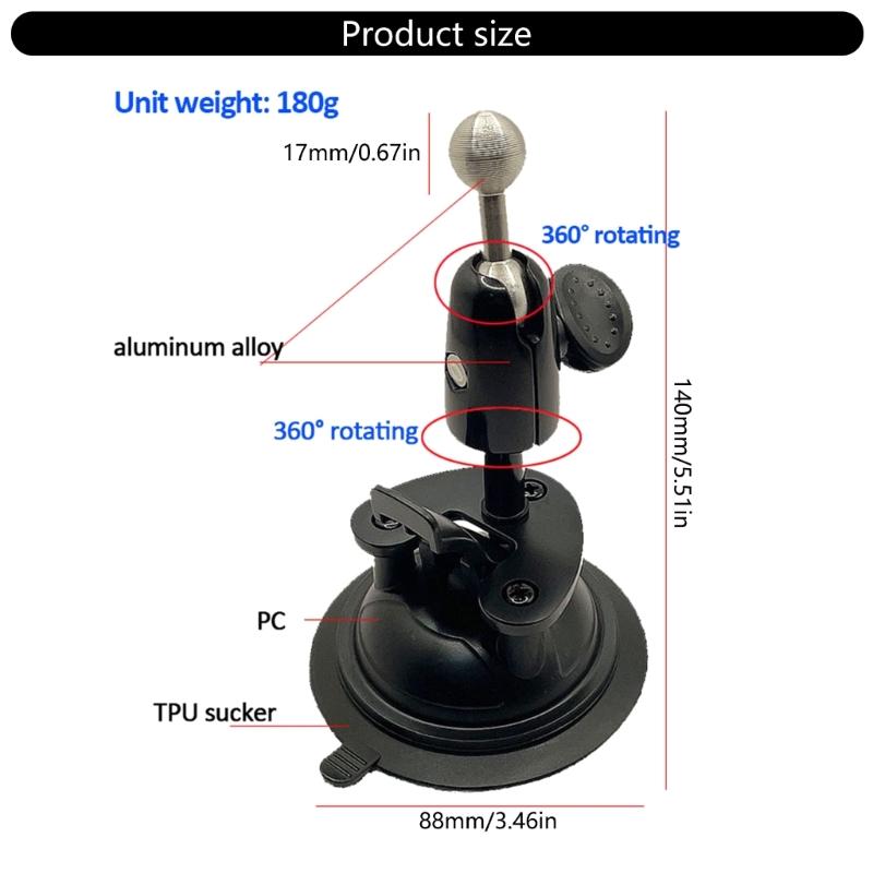 360 Rotation Truck Car Phone Mount 17mm Suction Cup Base High Strength PC Holder Secure Viewing Suitable for Trucks Car