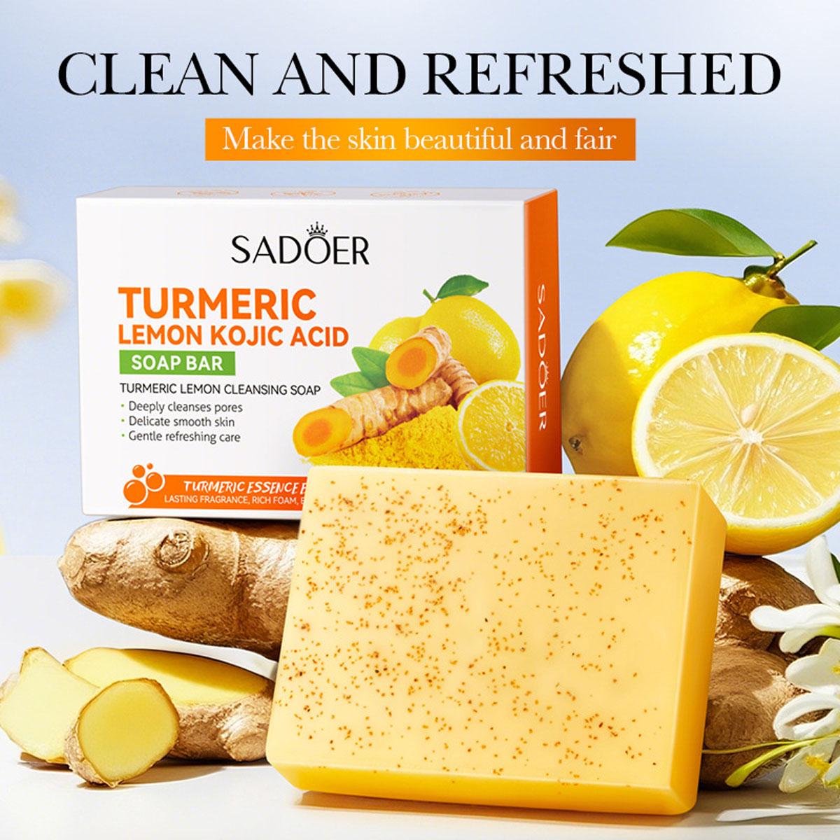 Turmeric Kojic Acid Lemon Essential Oil Soap, Frosted Particle Soap, Physical Exfoliating Handmade Soap 100g