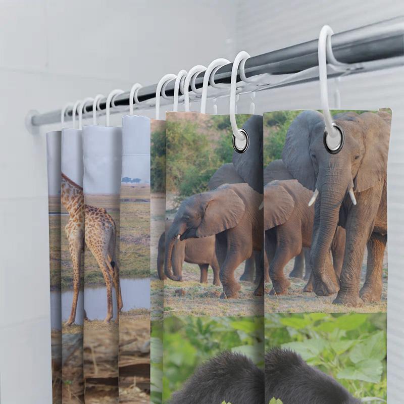 Animal Kingdom Shower Curtain Wildlife Safari Decor for Bathroom Printed Fabric Waterproof Bath Mat Set with Hooks 3D Print Desi