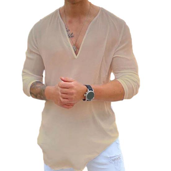 

Летняя мужская футболка, впитывающая пот, однотонная, с рукавами три четверти, с v-образным вырезом, свободная рубашка, топ, уличная одежда для мужчин XL хаки