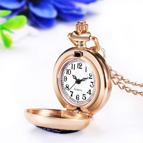 Antique Pocket Watch with Cover, Analog Display, Pendant Watch, Waterproof, Gold, Retro Fashion Accessory for Women (d)