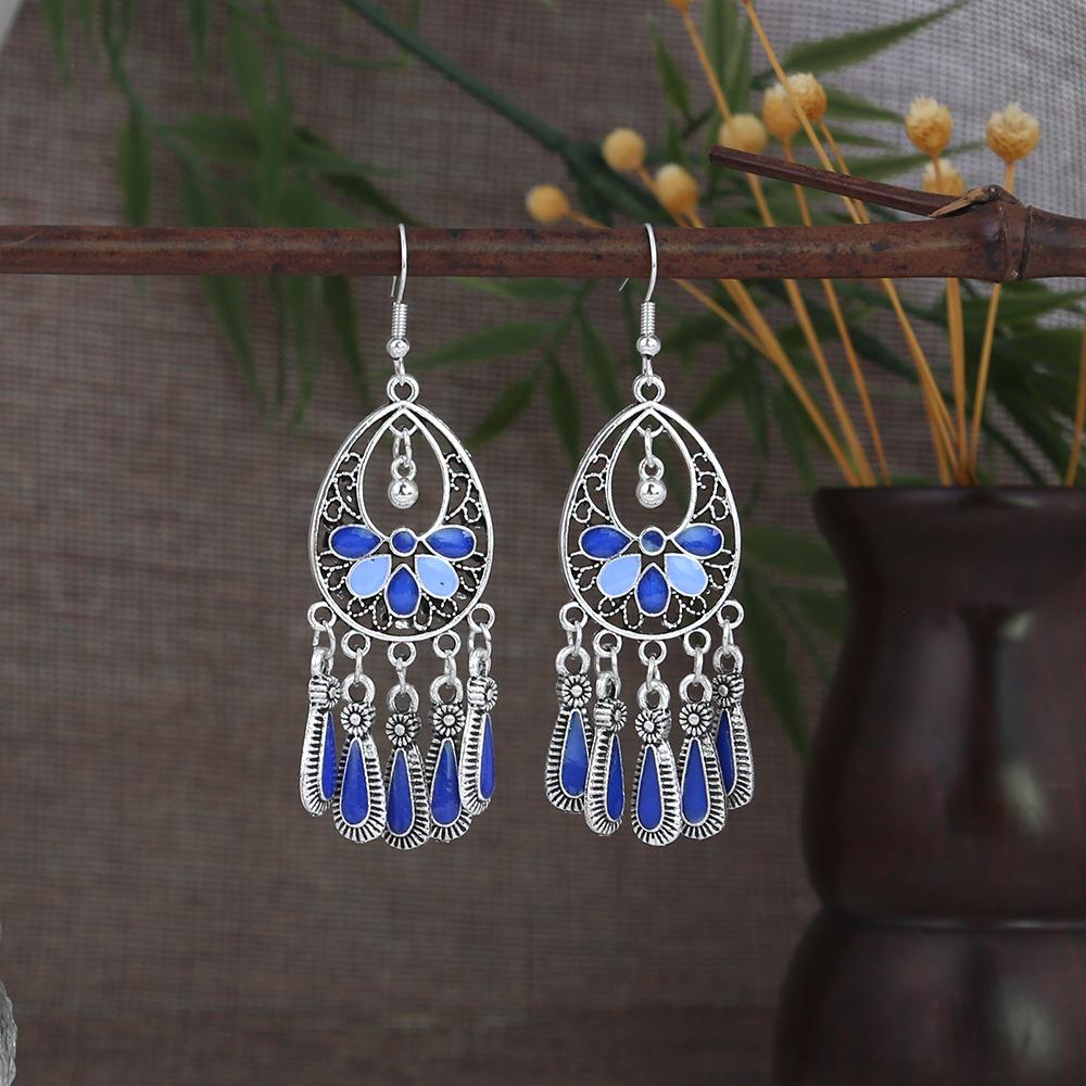Orecchini Etnici Bohemien Ovali con Nappe e Perline