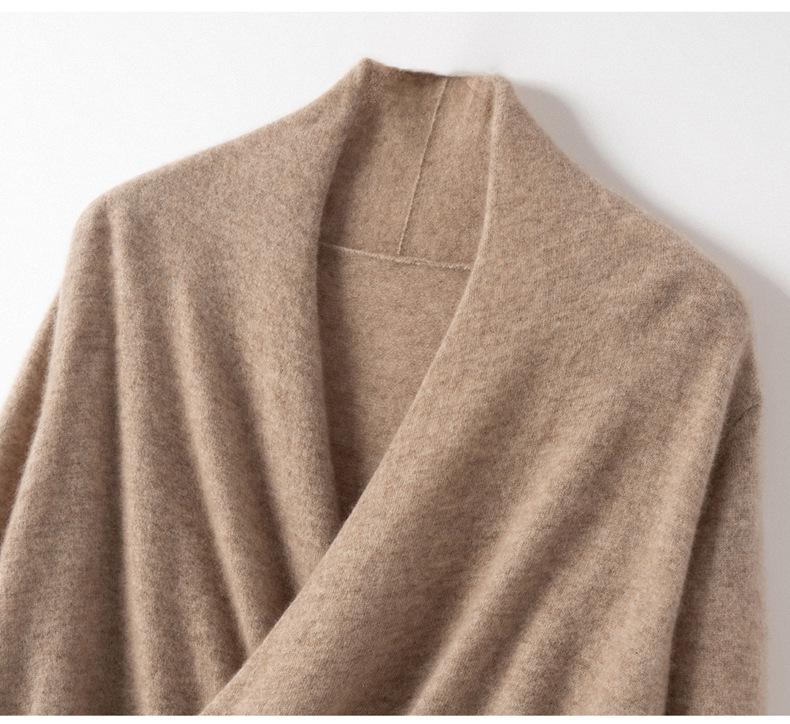 Velvet Cashmere Silk Women's Cross V-neck Sweater with Waist-cinching Knit 