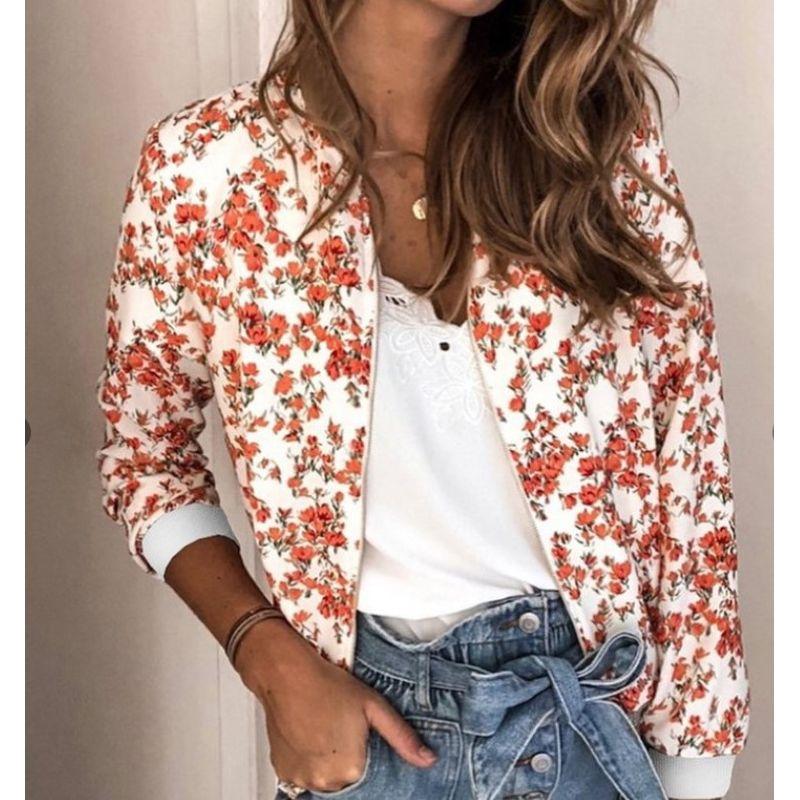 

Женская куртка на молнии с длинными рукавами с принтом Женская верхняя одежда на молнии с длинными рукавами Safflower with white background L
