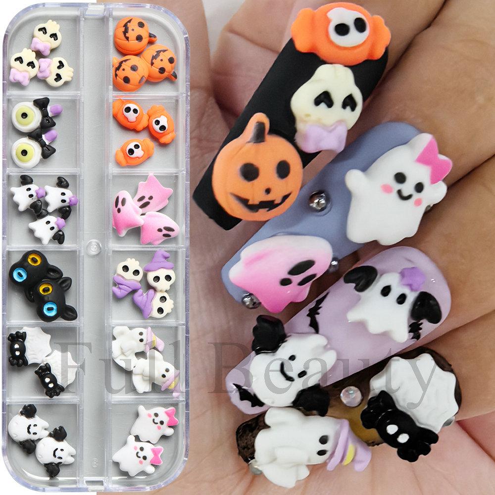New Nail Art Accessories Halloween Cartoon Cute Resin Ghost Skull Candy Bat Nail Accessories
