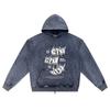 DTG print Knitted Denim Zip-Up Hoodie Money Burning Brother Print Zipper Hoodies  