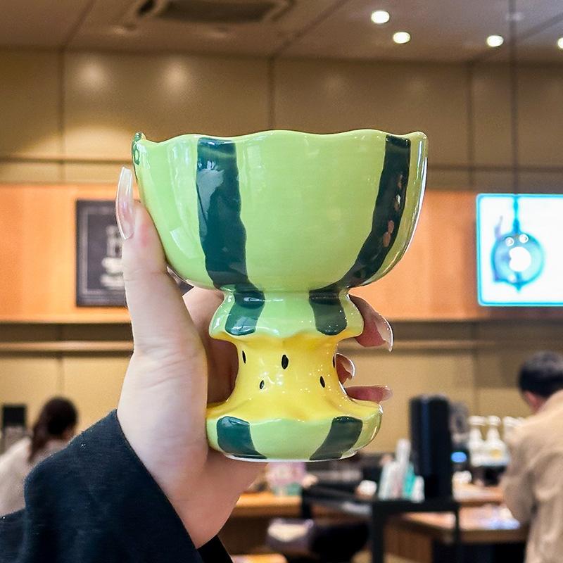 

Cute watermelon goblet ice cream dessert cup high-value ceramic mug birthday gift souvenir for girls 401-500ml