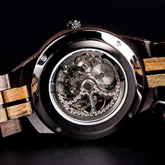 DODO DEER and Wooden Luminous Wooden Gift Premium Automatic Wood Watch Men's Women's Watch, Mechanical, Automatic, Skeleton, Index, Box, (D18-1