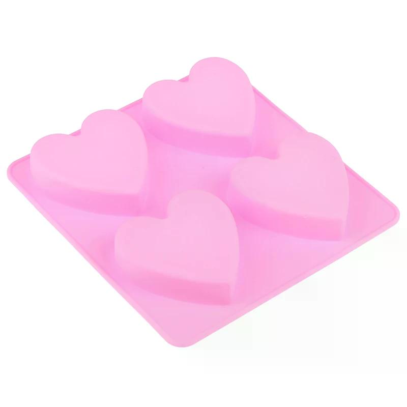 1Pcs 4 Cavity Handmade Silicone Soap Mold Heart 3d Craft Soap Making For Candle