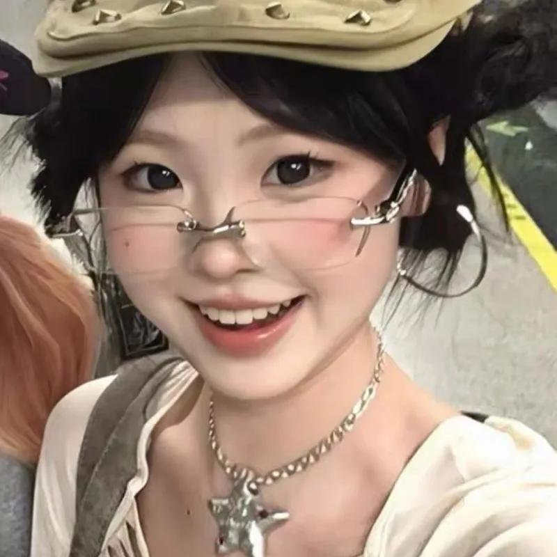 2025 Y2K Kadın Retro Kare Çerçeveli Gözlükler Kızlar İçin Japon Harajuku Cam Gözlük Çerçevesiz Bilgisayar Mavi Işık Engelleyici Gözlükler