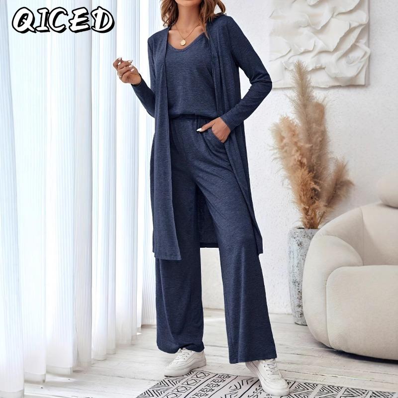 QICED Women's Fashion Casual Long Sleeve O-Neck Pants Suits