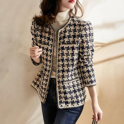 Runway Herbst Elegante Webart Plaid Frauen Blazer Kausalen Tweed Mantel Büro Damen Anzug Jacke Outwear