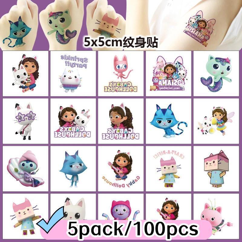Cartoon 20PCS Cute Gabby Dollhouse Cats Tattoo Stickers Kawaii Anime Children Waterproof Tattoos Sticker Pack Kids Girl Gift Toy