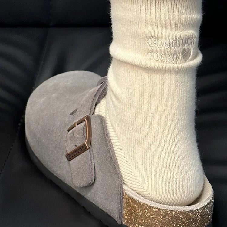 Japanese-Style Soft & Warm Slouch Socks - Women's Mid-Calf, Rolled Edge, Solid Color, Versatile for Autumn & Winter