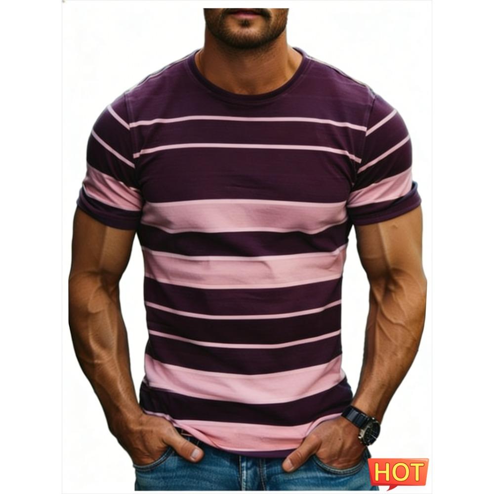 Fashion Stripe Contrasting Colors T Shirts For Men Simple Trend Streetwear 3D Printed Crew Neck Tees Casual Breathable T-shirts
