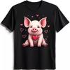 Adorable Black T-Shirt with Cute Cartoon Pig & Pink Heart Graphic Unisex T-Shirt