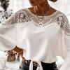Spring and Autumn Women's Long Sleeve Lace Shirt Solid Colour Commuter Tops Round Neck Small Shirt